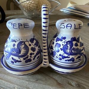 Italian Handcrafted Blue and White Salt and Pepper Shaker Set